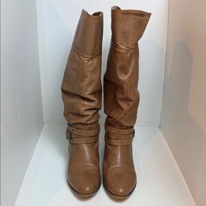 Steve Madden "Casstro" Leather Upper Slouchy Heeled Boots, Size 10